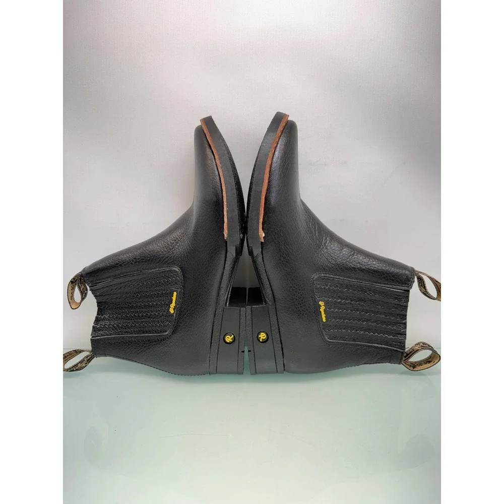 El‎ Ranchero Square Toe Chelsea Ankle Boots Black Leather Western Cowboy Sz 7